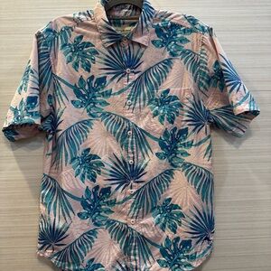 Tommy Bahama Hawaiian Aloha Cotton Short Sleeve Button Down Shirt Pink & Blue M